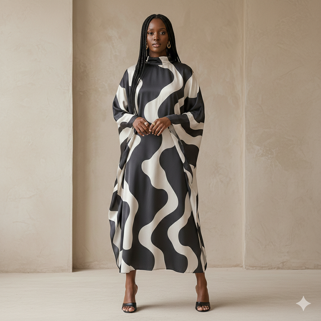 Robe caftan Assia en soie satinée